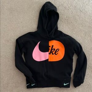 Nike Black Hoodie with Pink and Orange Logo